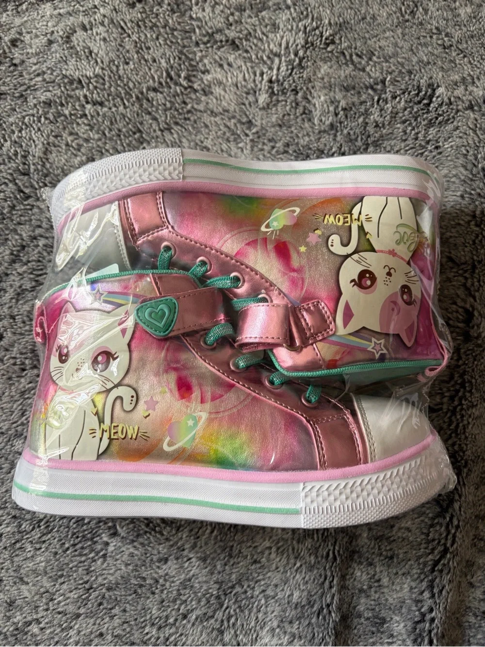 Kids Pink Unicorn Cat High-Top Sneakers